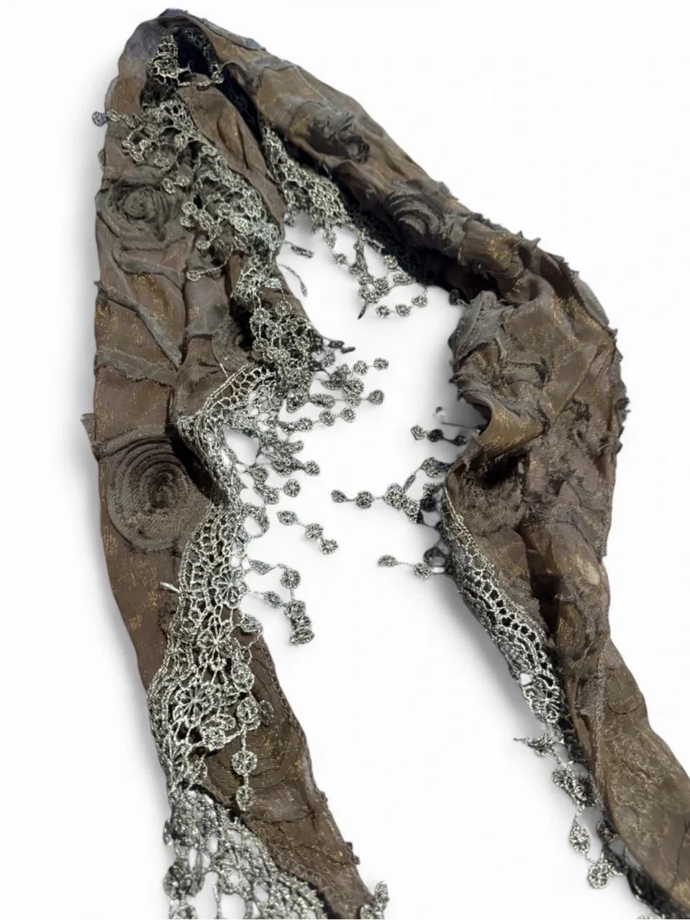 Embellished Brown Crochet-Trim Women's Scarf